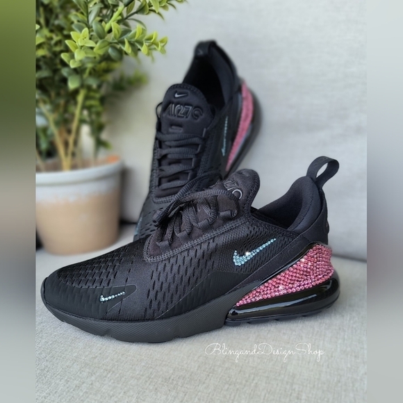 Bling Women's Nike Air Max 270 Black Sneaker made with Swarovski Crystals Custom - Picture 5 of 7